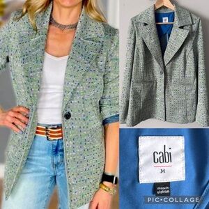 Cabi Presentation Blazer Jacket 6251 Medium Jacquard Tweed Blue Green knit